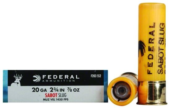 Picture of Federal F203SS2 Power-Shok Sabot Slugs 20 GA, 2-3/4 in, 7/8oz, 1450 fps, 5 Rnd per Box