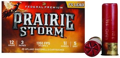 Picture of Federal PF129FS5 Prairie Storm - FS Lead Shotshell 12 GA, 3 in, No. 5, 1-5/8oz, 4.29 Dr, 1350 fps, 25 Rnd per Box