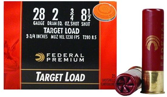 Picture of Federal T280-8.5 Gold Medal Plastic Target Shotshell 28 GA, 2-3/4 in, No. 8-1/2, 3/4oz, 2.02 Dr, 1230 fps, 25 Rnd per Box