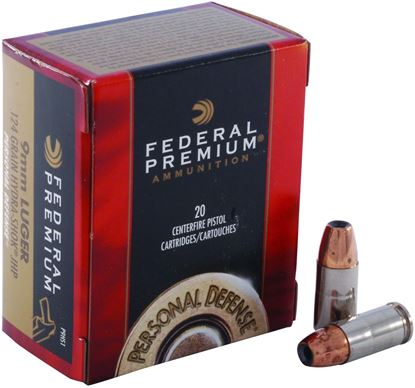 Picture of Federal P9HS1 Premium Personal Defense Pistol Ammo 9MM, Hydra-Shok JHP, 124 Gr, 1120 fps, 20 Rnd, Boxed