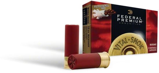 Picture of Federal P158-000 Premium Vital-Shok Buckshot 12 GA, 3 in, 000B, 10 Pellets, 1225 fps, 5 Rounds, Boxed