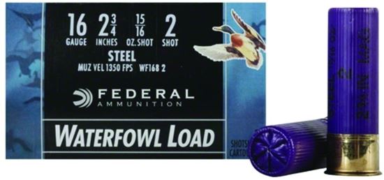 Picture of Federal WF1682 Speed-Shok Waterfowl Shotshell 16 GA, 2-3/4 in, No. 2, 15/16oz, 3.21 Dr, 1350 fps, 25 Rnd per Box