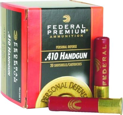 Picture of Federal PD412JGE000 Personal Defense Shotgun Ammo 410 GA, 2-1/2 in, 000B, 4 Pellets, 850 fps, 20 Rounds, Boxed