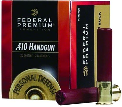 Picture of Federal PD413JG000 Personal Defense Shotgun Ammo 410 GA, 3 in, 000B, 5 Pellets, 960 fps, 20 Rounds, Boxed