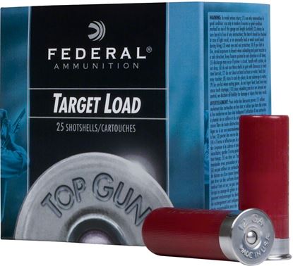 Picture of Federal TGL12-9 Top Gun Target Shotshell 12 GA, 2-3/4 in, No. 9, 1-1/8oz, 2.72 Dr, 1145 fps, 25 Rnd per Box