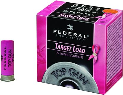 Picture of Federal TGL12P-8 Top Gun Target Shotshell 12 GA, 2-3/4 in, No. 8, 1-1/8oz, 2.72 Dr, 1145 fps, Pink Hull, 25 Rnd per Box