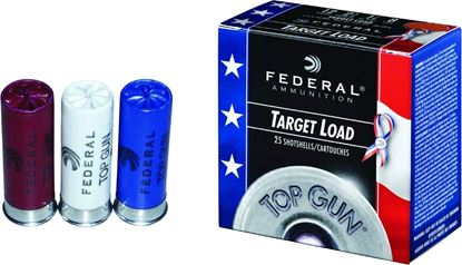 Picture of Federal TGL12US-8 Top Gun Target Shotshell 12 GA, 2-3/4 in, No. 8, 1-1/8oz, 2-3/4 Dr, 1145 fps, Red/White/Blue Hull, 25 Rnd per Box