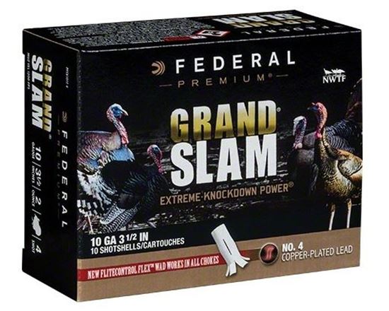 Picture of Federal PFCX101F-4 Grandslam Turkey Shotshell w/ Flight Control Flex Wad 10GA 3 1/2" 2oz 4 10 Rnd per Box