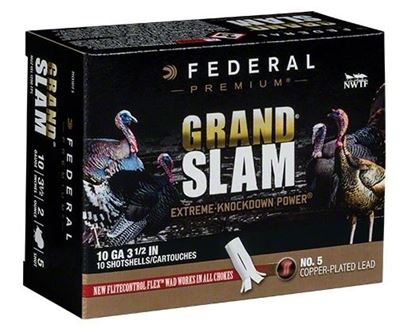 Picture of Federal PFCX101F-5 Grandslam Turkey Shotshell w/ Flight Control Flex Wad 10GA 3 1/2" 2oz 5 10 Rnd per Box