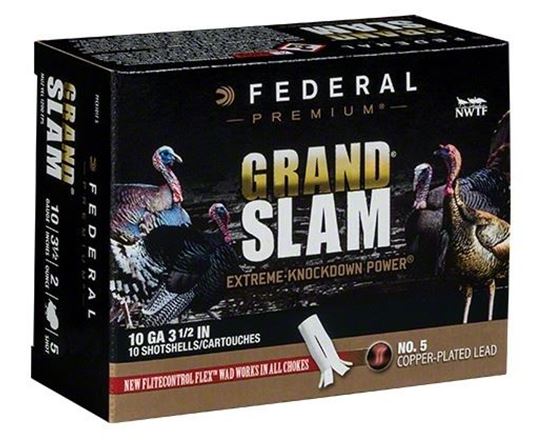 Picture of Federal PFCX101F-5 Grandslam Turkey Shotshell w/ Flight Control Flex Wad 10GA 3 1/2" 2oz 5 10 Rnd per Box