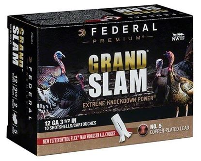 Picture of Federal PFCX139F-5 Grandslam Turkey Shotshell w/ Flight Control Flex Wad 12 GA 3 1/2" MAX. 2oz 5 10 Rnd per Box