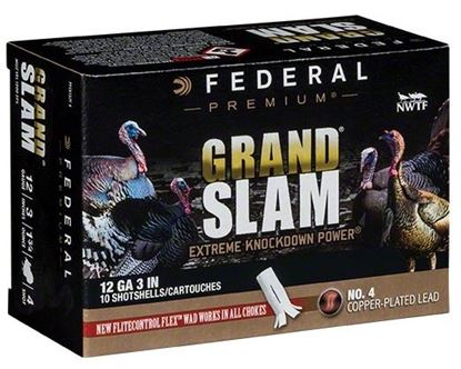 Picture of Federal PFCX157F-4 Grandslam Turkey Shotshell w/ Flight Control Flex Wad 12 GA 3" 4DE 1-3/4"oz 4 10 Rnd per Box