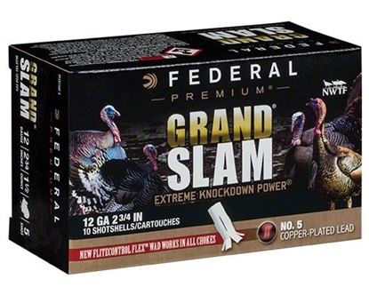 Picture of Federal PFCX156F-5 Grandslam Turkey Shotshell w/ Flight Control Flex Wad 12 GA 2 3/4" MAX. 1 1/2oz 5 10 Rnd per Box