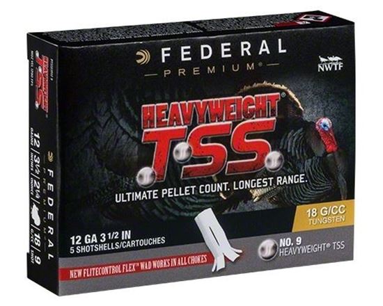 Picture of Federal PTSSX191F-9 Heavyweight TSS Turkey Shotshell 12 GA 3 1/2" 2 1/4oz #9, 5 Rnd per Box