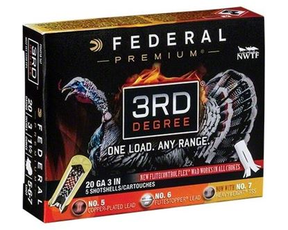 Picture of Federal PTDX258-567 3rd Degree Turkey Shotshell w/ Flight Control Flex Wad 20 GA 3" 1 7/16oz 5, 6, 7 SHOT 1100 FPS 5 Rnd Per Box