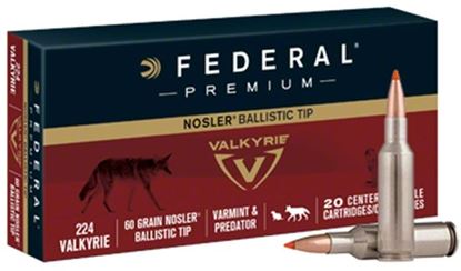 Picture of Federal P224VLKBT1 Premuim Vital-Shok Rifle Ammo 224 Valkyrie, NBT, 60 Grain 20 Rnd Per Box