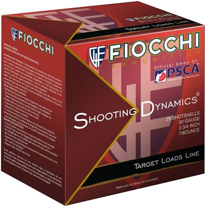 Picture of Fiocchi 20SD8 20 GA Shooting Dynamics Shotshells 2-3/4" 7/8oz #8 Shot 1210 FPS 25Rd/Box