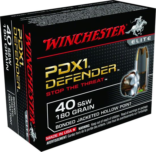 Picture of Winchester S40SWPDB1 Defender Elite PDX1 Pistol Ammo 40 S&W, BJHP, 180 Gr, 1025 fps, 10 Rnd, Boxed
