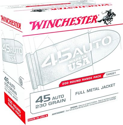 Picture of Winchester USA45W Pistol Ammo 45 ACP, FMJ, 230 Gr, 835 fps, 200 Rnd, Boxed