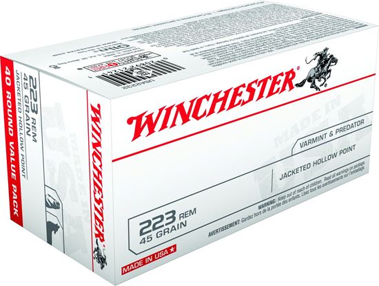 Picture of Winchester USA2232 Best Value USA Rifle Ammo 223 REM, JHP, 45 Grains, 3600 fps, 40, Boxed