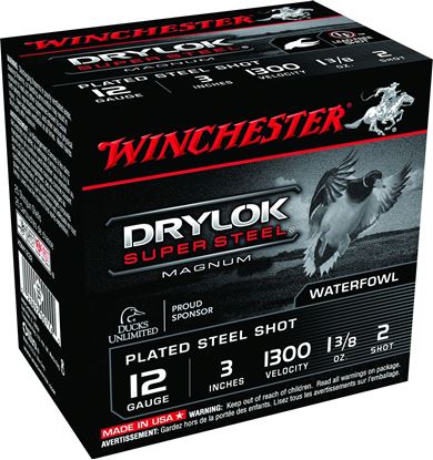 Picture of Winchester XSM1232 Super-X Drylok Super Steel Shotshell 12 GA, 3 in, No. 2, 1-3/8oz, Mag Dr, 1265 fps, 25 Rnd per Box