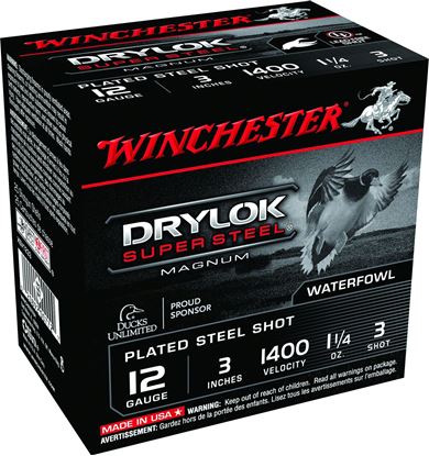 Picture of Winchester XSV1233 Super-X Drylok Super Steel Shotshell 12 GA, 3 in, No. 3, 1-1/4oz, Mag Dr, 1375 fps, 25 Rnd per Box