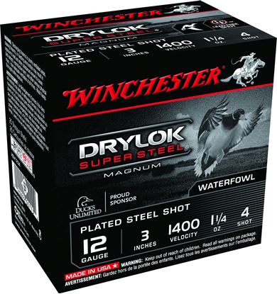 Picture of Winchester XSV1234 Super-X Drylok Super Steel Shotshell 12 GA, 3 in, No. 4, 1-1/4oz, Mag Dr, 1375 fps, 25 Rnd per Box