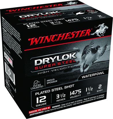 Picture of Winchester SSH12LH2 Drylok Super Steel Shotshell 12 GA, 3-1/2 in, No. 2, 1-1/2oz, 1475 fps, 25 Rnd per Box