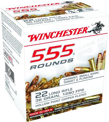 Picture of Winchester 22LR555HP Rimfire Ammo 22 LR, CPHP, 36 Grains, 1280 fps, 555 Rounds, Boxed