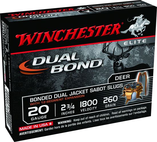 Picture of Winchester SSDB20 Elite Dual Bond Sabot Slugs 20 GA, 2-3/4 in, 19/32oz, 2-3/4 Dr, 1800 fps, 5 Rnd per Box