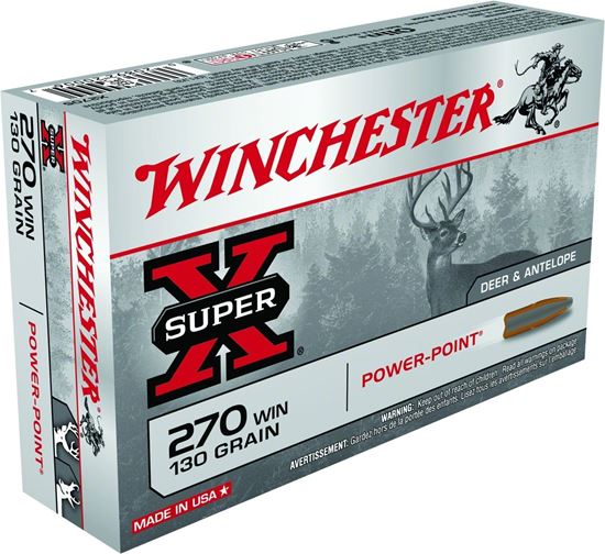 Picture of Winchester X2705 Super-X Rifle Ammo 270 , Power-Point, 130 Grains, 3060 fps, 20, Boxed