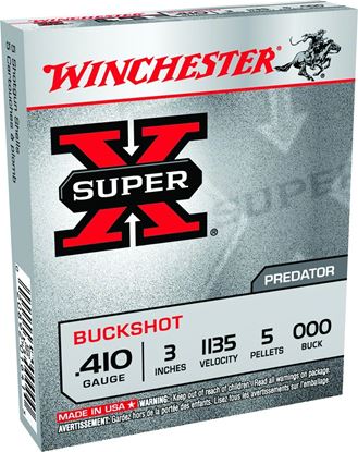 Picture of Winchester XB413 Super-X Shotgun Ammo 410 GA, 3 in, 000B, 5 Pellets, 1135 fps, 5 Rounds, Boxed