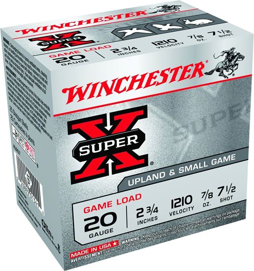 Picture of Winchester XU207 Super-X Shotshell 20 GA, 2-3/4 in, No. 7-1/2, 7/8oz, 2-1/2 Dr, 1210 fps, 25 Rnd per Box