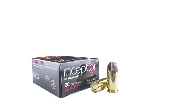 Picture of Inceptor Ammunition 45ARXBR-118-20 Inceptor ARX 45 Auto, 118Gr Preferred Defense, Brass Case, 20 Per Box