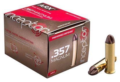 Picture of Inceptor Ammunition 357MAGARXBR-86-20 Inceptor ARX Ammo 357 MAG 86 GR Preferred Defense, Brass Case, 20 Per Box