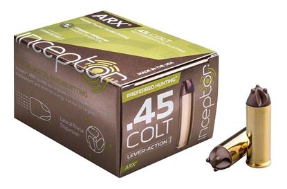 Picture of Inceptor Ammunition 45COLTARXUM1BR-158-20 Inceptor ARX Ammo 45 Colt Lever Action UM1 158 Gr, Preferred Hunting, 20 Per Box