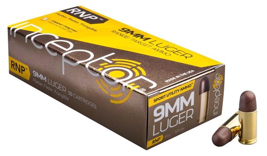 Picture of Inceptor Ammunition 9RNPBRLUG-50 Inceptor RNP 9mm Luger 65 Gr, 1525 fps, 336 ft lbs., Sport Utility Ammo, 50 Per Box