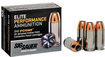 Picture of Sig Sauer E9MMA2-20 Elite V-Crown Performance Pistol Ammo 9MM, JHP, 124 Gr, 1189 fps, 20 Rnd, Boxed