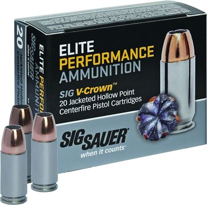 Picture of Sig Sauer E9MMA3-20 Elite V-Crown Performance Pistol Ammo 9MM, JHP, 147 Gr, 985 fps, 20 Rnd, Boxed