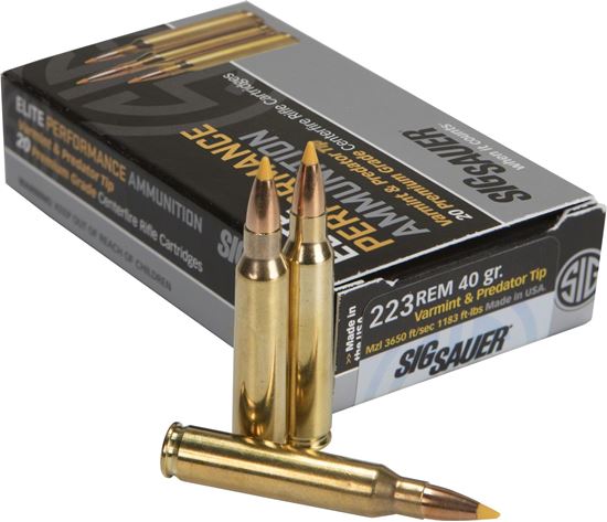 Picture of Sig Sauer E223V1-20 Elite Performance Rifle Ammo, Varmint & Predator, 223 REM, 40GR, BOX/20