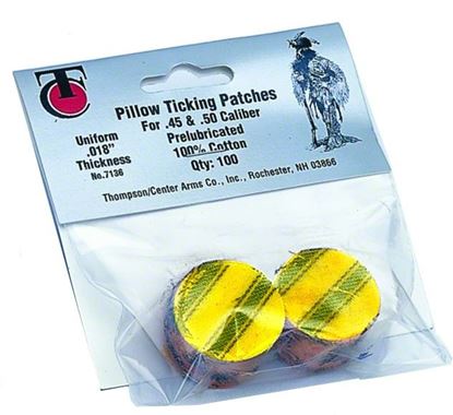 Picture of Thompson Center 31007136 Pillow Ticking Patches 45Cal/50Cal Pre-Lubed 100/Bag