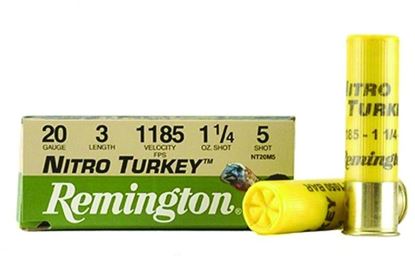 Picture of Remington NT20M5 Nitro Turkey Magnum Loads Shotshell 20 GA, 3 in, No. 5, 1-1/4oz, Max Dr, 1185 fps, 10 Rnd per Box