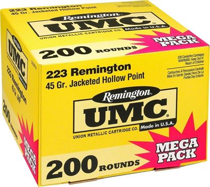 Picture of Remington L223R7A UMC Rifle Ammo 223 REM, JHP, 45 Grains, 3550 fps, 200, Boxed