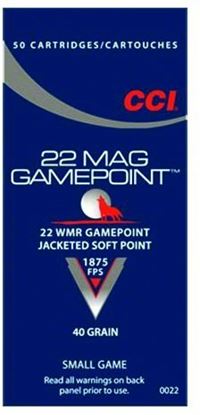 Picture of CCI 0022 Gamepoint Rimfire Rifle Ammo 22 WMR, JSP, 40 Grains, 1875 fps, 50 Rounds, Boxed
