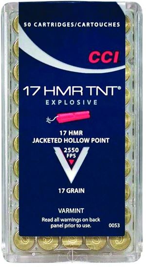 Picture of CCI 0053 HMR TNT Rimfire Ammo 17 HMR, TNT JHP, 17 Grains, 2550 fps, 50 Rounds, Boxed