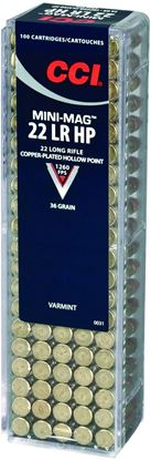 Picture of CCI 0031 Mini Mag HP Rimfire Ammo 22 LR, CPHP, 36 Grains, 1260 fps, 100 Rounds, Boxed