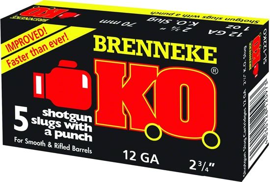 Picture of Brenneke SL-122KO K.O. Rifled Slugs 12 GA, 2-3/4 in, 1oz, 1650 fps, 5 Rnd per Box