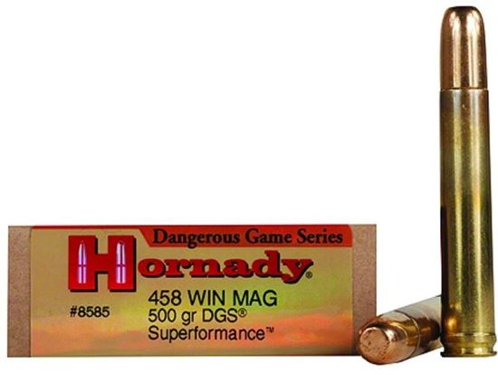 Picture of Hornady 8585 Superformance Dangerous Game Rifle Ammo 458 WIN, DGS, 500 Grains, 2140 fps, 20, Boxed