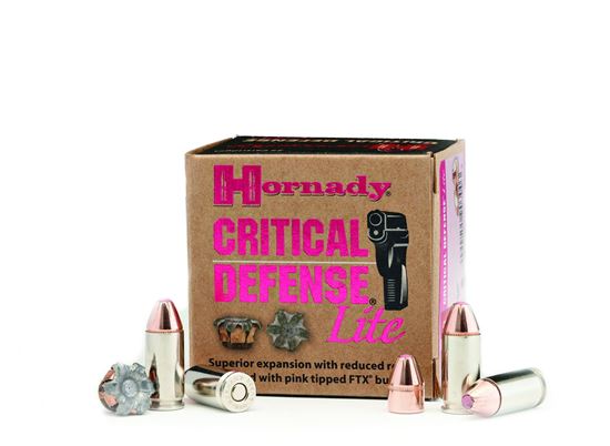 Picture of Hornady 90240 Critical Defense Lite Pistol Ammo 9MM, FTX, 100 Gr, 1125 fps, 25 Rnd, Boxed