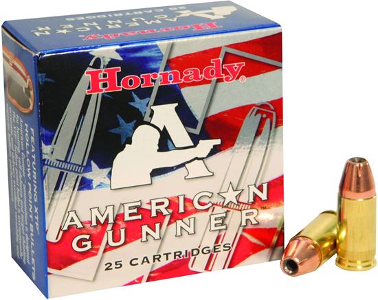 Picture of Hornady 90244 American Gunner Pistol Ammo 9MM, XTP, 115 Gr, 1155 fps, 25 Rnd, Boxed